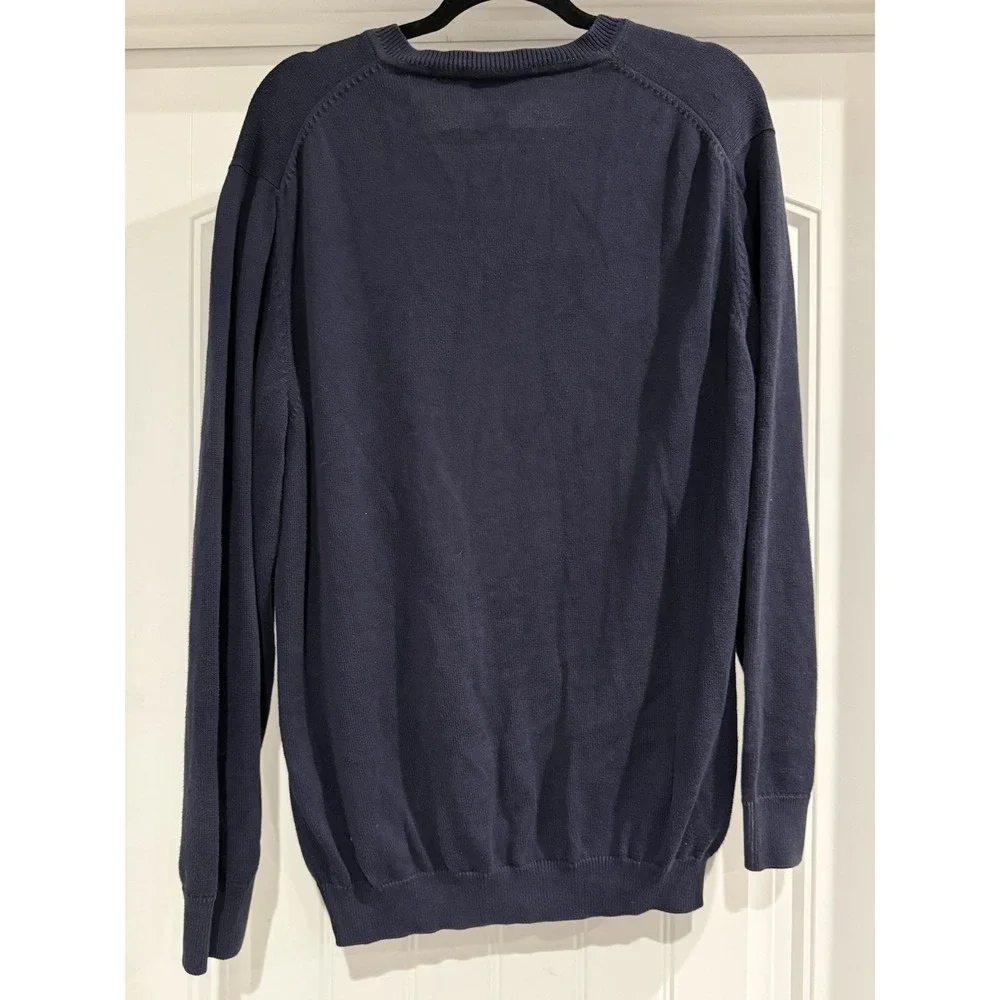 Lacoste V-Neck Sweater Size 6 Large Blue Navy Knit Pullover Crocodile Logo